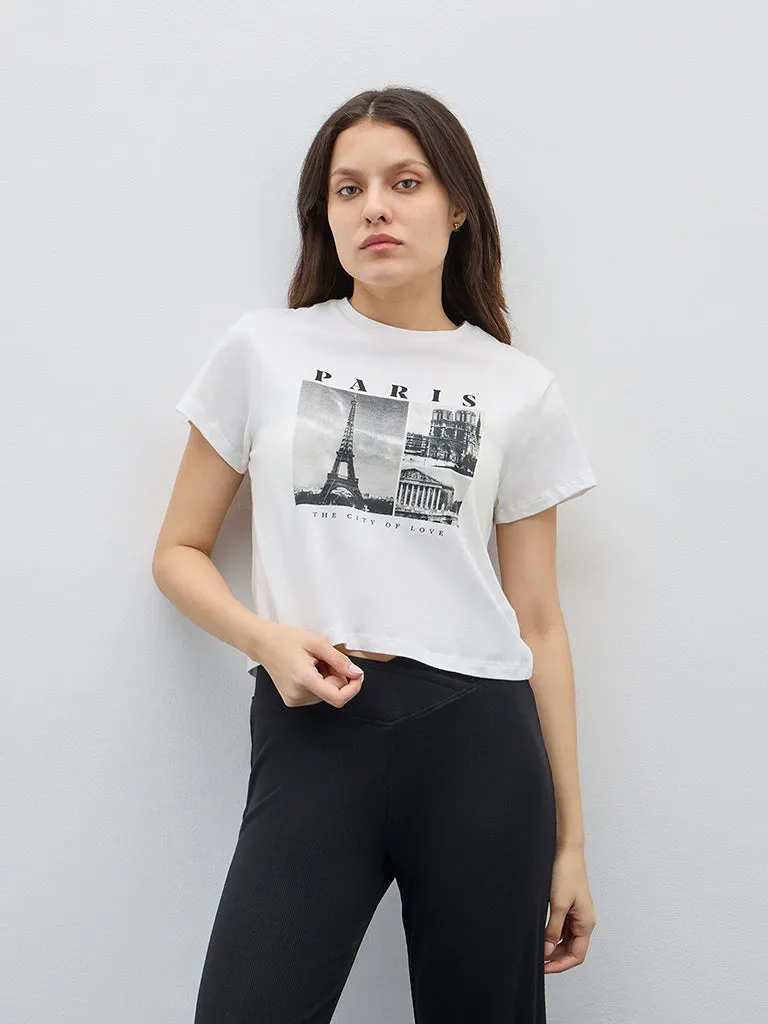 Buy Superstar White Printed Cropped Cotton T-Shirt from Westside